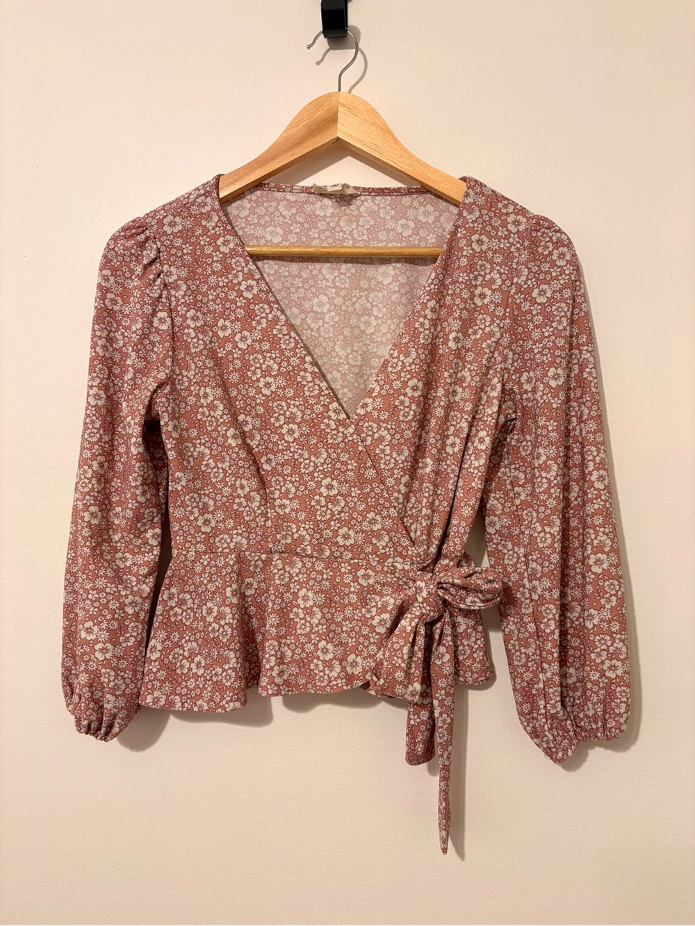 meraki Dusty Rose Floral Wrap Blouse